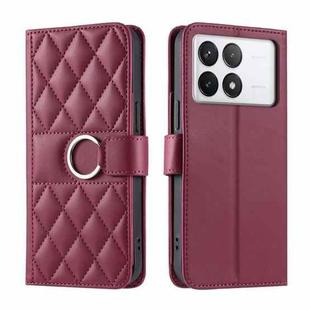 For Redmi K70 Ring Buckle Rhombic Leather Phone Case(Red)