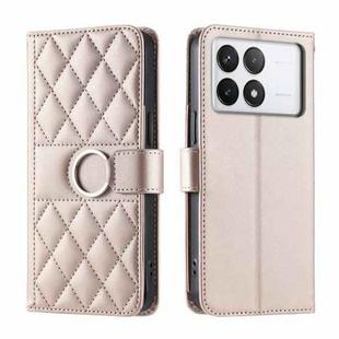 For Redmi K70E Ring Buckle Rhombic Leather Phone Case(Rose Gold)