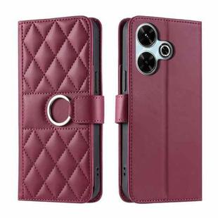 For Redmi 13 4G Global Ring Buckle Rhombic Leather Phone Case(Red)