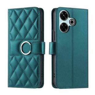 For Redmi 13 4G Global Ring Buckle Rhombic Leather Phone Case(Green)