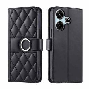 For Redmi 13 4G Global Ring Buckle Rhombic Leather Phone Case(Black)