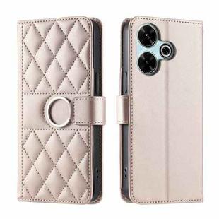 For Redmi 13 4G Global Ring Buckle Rhombic Leather Phone Case(Rose Gold)