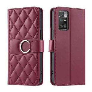 For Redmi 10 4G / 10 Prime Ring Buckle Rhombic Leather Phone Case(Red)