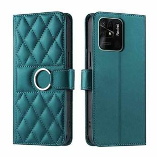 For Redmi 10C 4G Global / 10 India Ring Buckle Rhombic Leather Phone Case(Green)