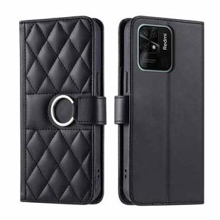 For Redmi 10C 4G Global / 10 India Ring Buckle Rhombic Leather Phone Case(Black)