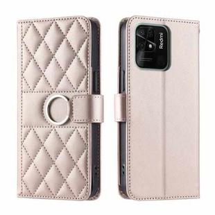 For Redmi 10C 4G Global / 10 India Ring Buckle Rhombic Leather Phone Case(Rose Gold)