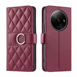 For Redmi A3 4G Global Ring Buckle Rhombic Leather Phone Case(Red)