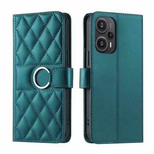 For Redmi Note 12 Turbo 5G Ring Buckle Rhombic Leather Phone Case(Green)