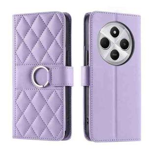 For Redmi 14C 4G / 14R 5G Global Ring Buckle Rhombic Leather Phone Case(Purple)
