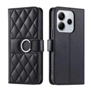 For Redmi Note 14 Pro 4G Global Ring Buckle Rhombic Leather Phone Case(Black)