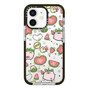 For iPhone 12 Simple Illustration Pattern Full Coverage Phone Case(Watermelon Pig)