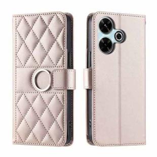 For Xiaomi Poco M6 4G Ring Buckle Rhombic Leather Phone Case(Rose Gold)