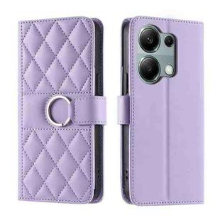 For Xiaomi Poco M6 Pro 4G Ring Buckle Rhombic Leather Phone Case(Purple)