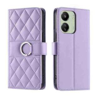 For Xiaomi Poco C65 / M6 Ring Buckle Rhombic Leather Phone Case(Purple)