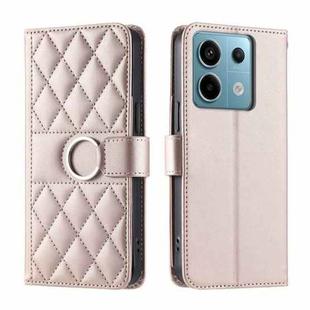 For Xiaomi Poco X6 5G Global Ring Buckle Rhombic Leather Phone Case(Rose Gold)