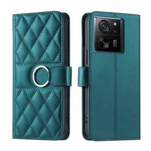 For Xiaomi 13T / 13T Pro Ring Buckle Rhombic Leather Phone Case(Green)