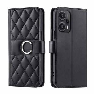 For Xiaomi Poco F5 Ring Buckle Rhombic Leather Phone Case(Black)