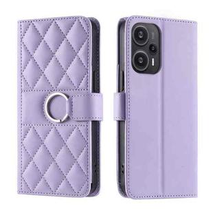 For Xiaomi Poco F5 Ring Buckle Rhombic Leather Phone Case(Purple)