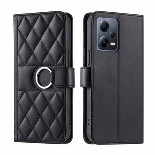 For Xiaomi Poco X5 Pro Ring Buckle Rhombic Leather Phone Case(Black)