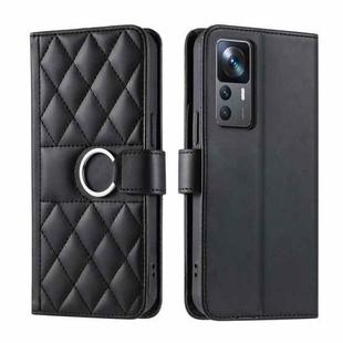 For Xiaomi 12T / 12T Pro Ring Buckle Rhombic Leather Phone Case(Black)