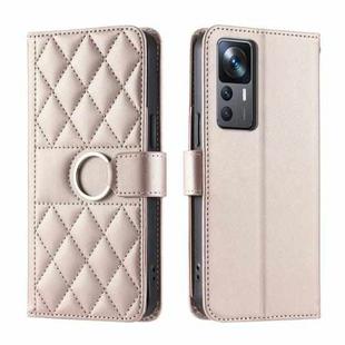 For Xiaomi 12T / 12T Pro Ring Buckle Rhombic Leather Phone Case(Rose Gold)