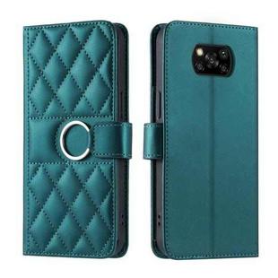 For Xiaomi Poco X3 / X3 NFC / X3 Pro Ring Buckle Rhombic Leather Phone Case(Green)