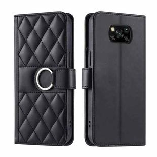 For Xiaomi Poco X3 / X3 NFC / X3 Pro Ring Buckle Rhombic Leather Phone Case(Black)