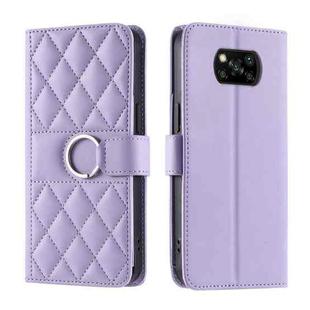 For Xiaomi Poco X3 / X3 NFC / X3 Pro Ring Buckle Rhombic Leather Phone Case(Purple)