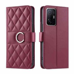 For Xiaomi 11T / 11T Pro Ring Buckle Rhombic Leather Phone Case(Red)