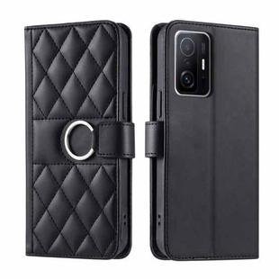 For Xiaomi 11T / 11T Pro Ring Buckle Rhombic Leather Phone Case(Black)