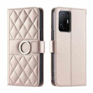 For Xiaomi 11T / 11T Pro Ring Buckle Rhombic Leather Phone Case(Rose Gold)