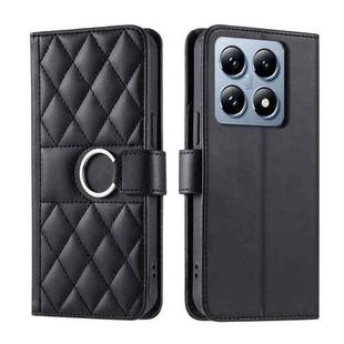 For Xiaomi 14T Ring Buckle Rhombic Leather Phone Case(Black)