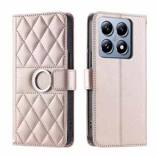 For Xiaomi 14T Ring Buckle Rhombic Leather Phone Case(Rose Gold)
