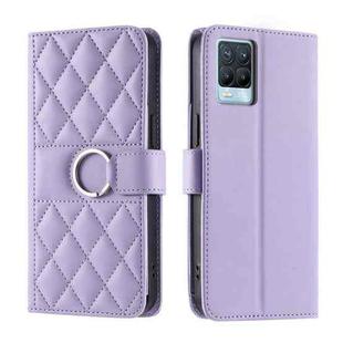 For Realme 8 4G / 8 Pro 4G Ring Buckle Rhombic Leather Phone Case(Purple)