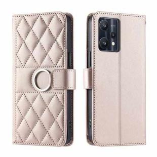 For Realme 9 Pro / V25 / 9 5G EU Ring Buckle Rhombic Leather Phone Case(Rose Gold)