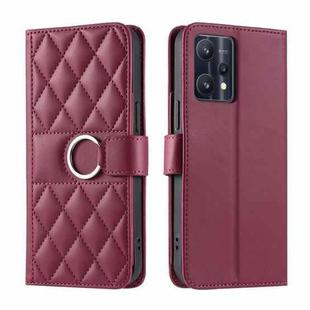 For Realme 9 Pro+ / 9 4G Ring Buckle Rhombic Leather Phone Case(Red)