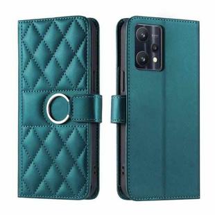 For Realme 9 Pro+ / 9 4G Ring Buckle Rhombic Leather Phone Case(Green)