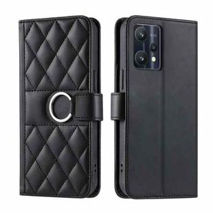 For Realme 9 Pro+ / 9 4G Ring Buckle Rhombic Leather Phone Case(Black)