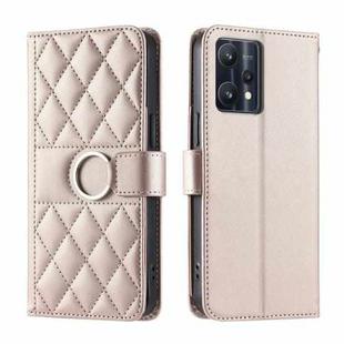 For Realme 9 Pro+ / 9 4G Ring Buckle Rhombic Leather Phone Case(Rose Gold)