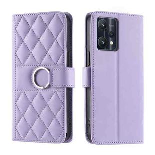 For Realme 9 Pro+ / 9 4G Ring Buckle Rhombic Leather Phone Case(Purple)