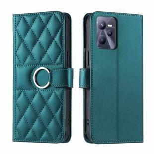 For Realme C35 4G Ring Buckle Rhombic Leather Phone Case(Green)