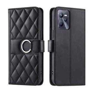 For Realme C35 4G Ring Buckle Rhombic Leather Phone Case(Black)