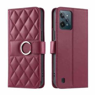 For Realme C31 4G Ring Buckle Rhombic Leather Phone Case(Red)