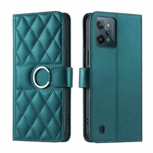 For Realme C31 4G Ring Buckle Rhombic Leather Phone Case(Green)