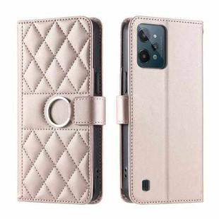 For Realme C31 4G Ring Buckle Rhombic Leather Phone Case(Rose Gold)