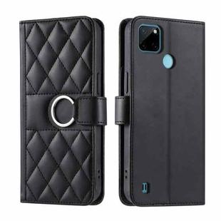 For Realme C21Y / C25Y Ring Buckle Rhombic Leather Phone Case(Black)