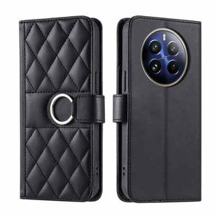 For Realme 12 Pro 5G / 12 Pro+ 5G Ring Buckle Rhombic Leather Phone Case(Black)