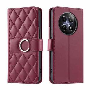 For Realme 12 5G Global Ring Buckle Rhombic Leather Phone Case(Red)