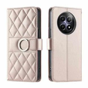 For Realme 12 5G Global Ring Buckle Rhombic Leather Phone Case(Rose Gold)