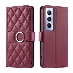 For Realme C65 4G Global Ring Buckle Rhombic Leather Phone Case(Red)